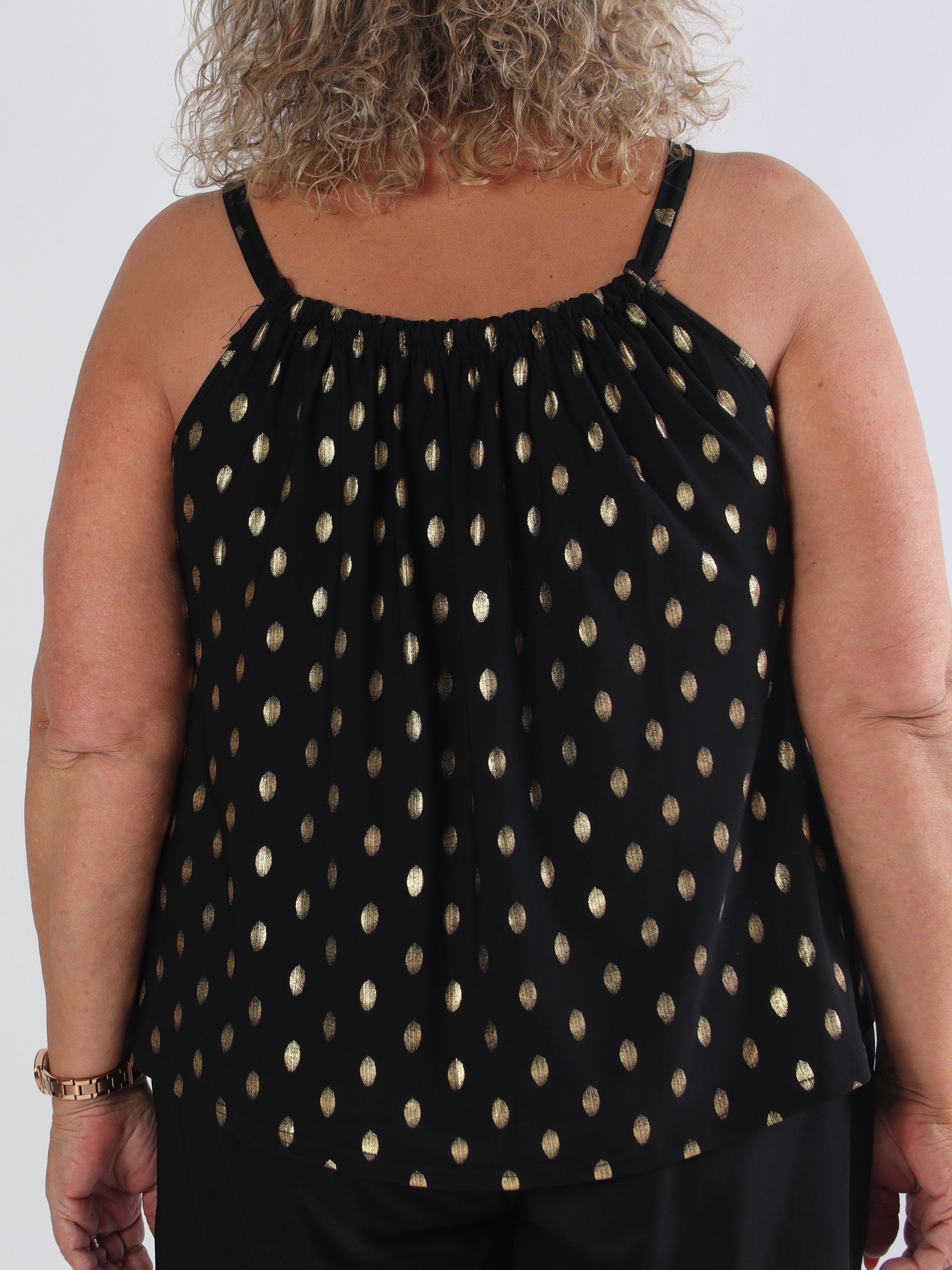 Sunlove Dot Top - Elastisk plus size stroptop med guld dutter